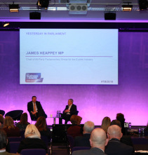 James Heappey MP being interviewed on stage