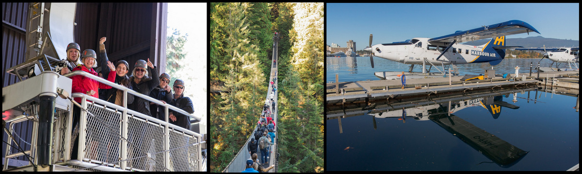 Suspension bridge, float plane and cable car