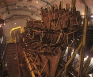 Views of shipwreck from new events space in Mary Rose Museum